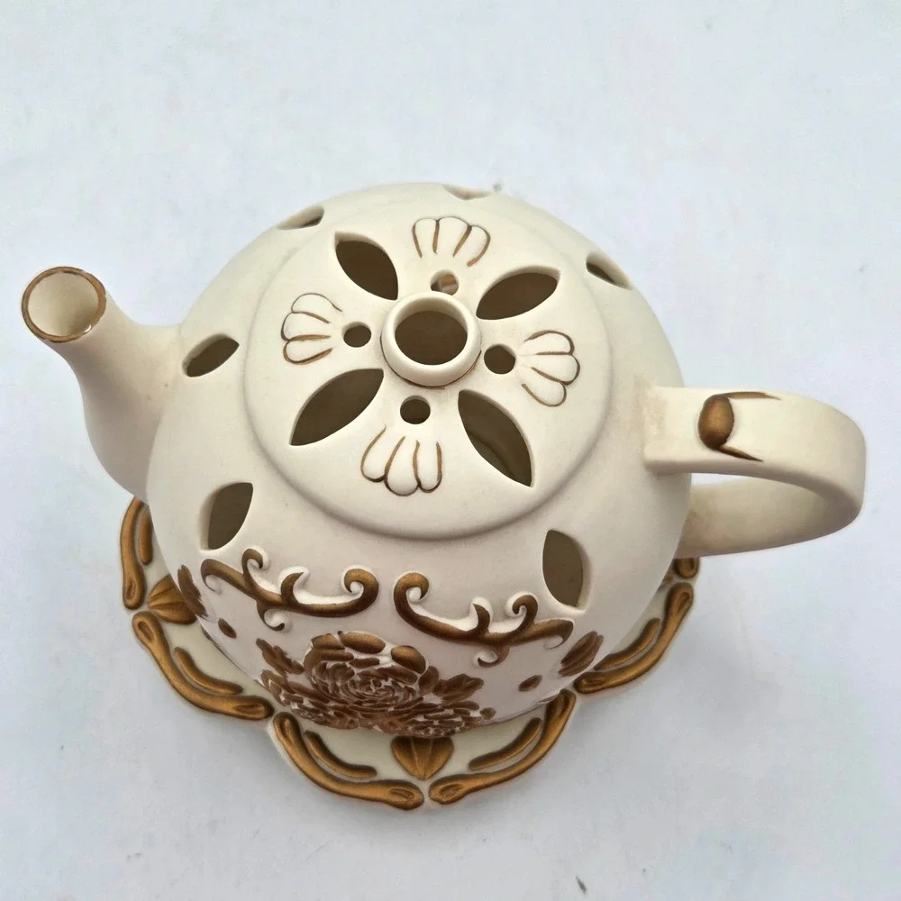 Partylite TEAPOT Tealight Candle Holder TEA TIME Luminary P7301 Porcelain Bisque